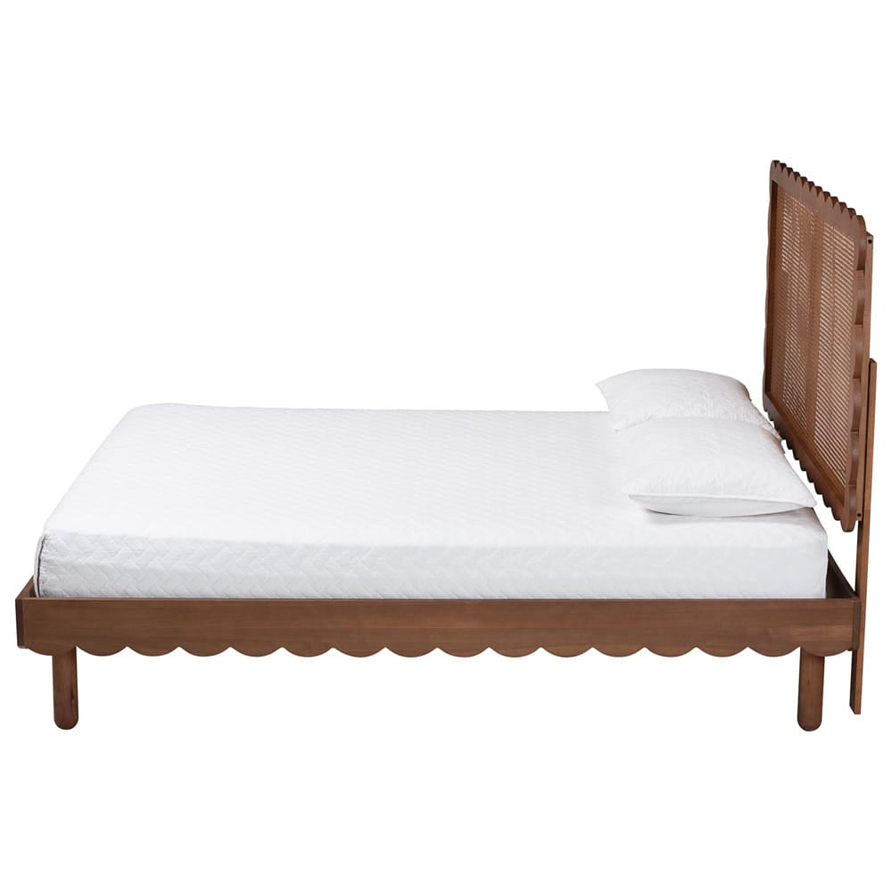 Baxton Studio - Orianthe Queen Bed w/ Headboard in Walnut Brown - MG9811/0245-Walnut Rattan-Queen view 2
