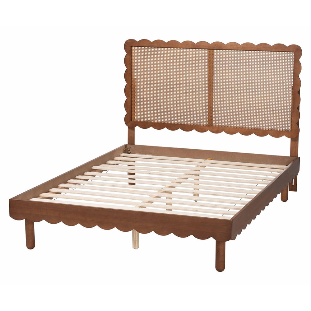 Baxton Studio - Orianthe Queen Bed w/ Headboard in Walnut Brown - MG9811/0245-Walnut Rattan-Queen view 3