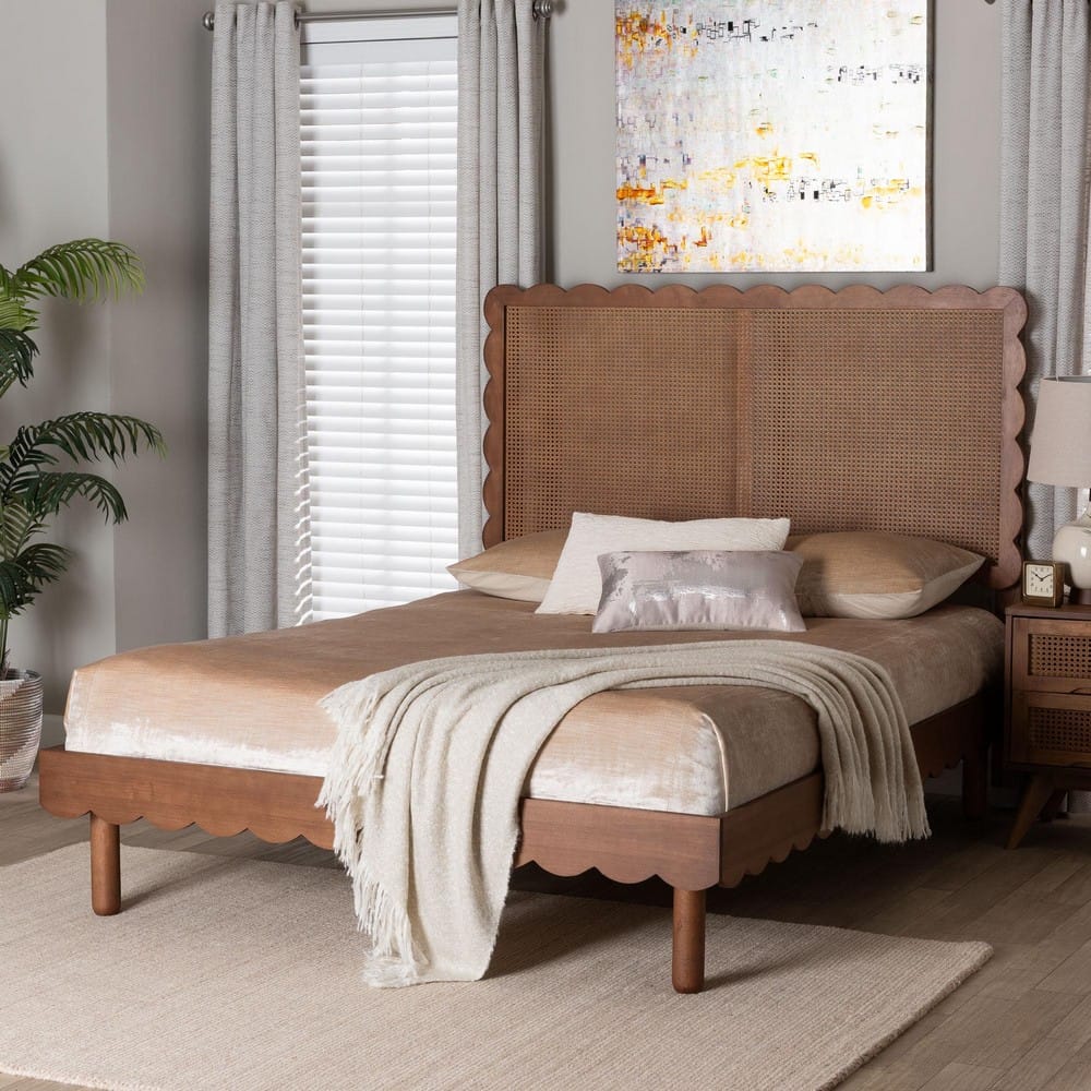 Baxton Studio - Orianthe Queen Bed w/ Headboard in Walnut Brown - MG9811/0245-Walnut Rattan-Queen view 7