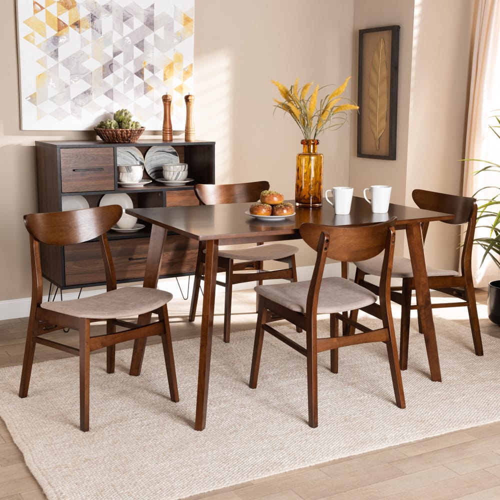 Baxton Studio - Orion Dining Set in Light Beige/Walnut Brown - Parlin/Fiesta-Latte/Walnut-5PC Dining Set view 6
