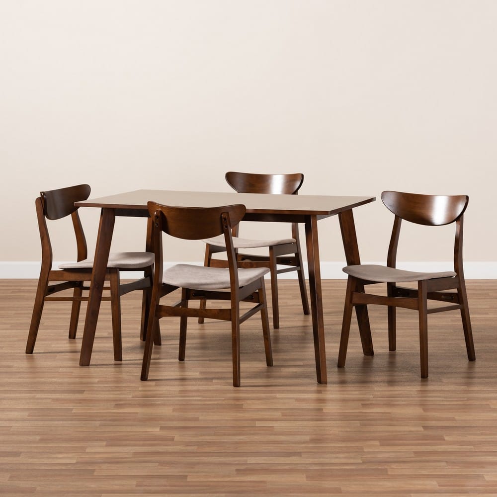 Baxton Studio - Orion Dining Set in Light Beige/Walnut Brown - Parlin/Fiesta-Latte/Walnut-5PC Dining Set view 7