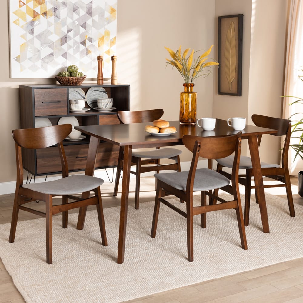 Baxton Studio - Orion Dining Set in Light Grey/Walnut Brown - Parlin/Fiesta-Smoke/Walnut-5PC Dining Set view 6