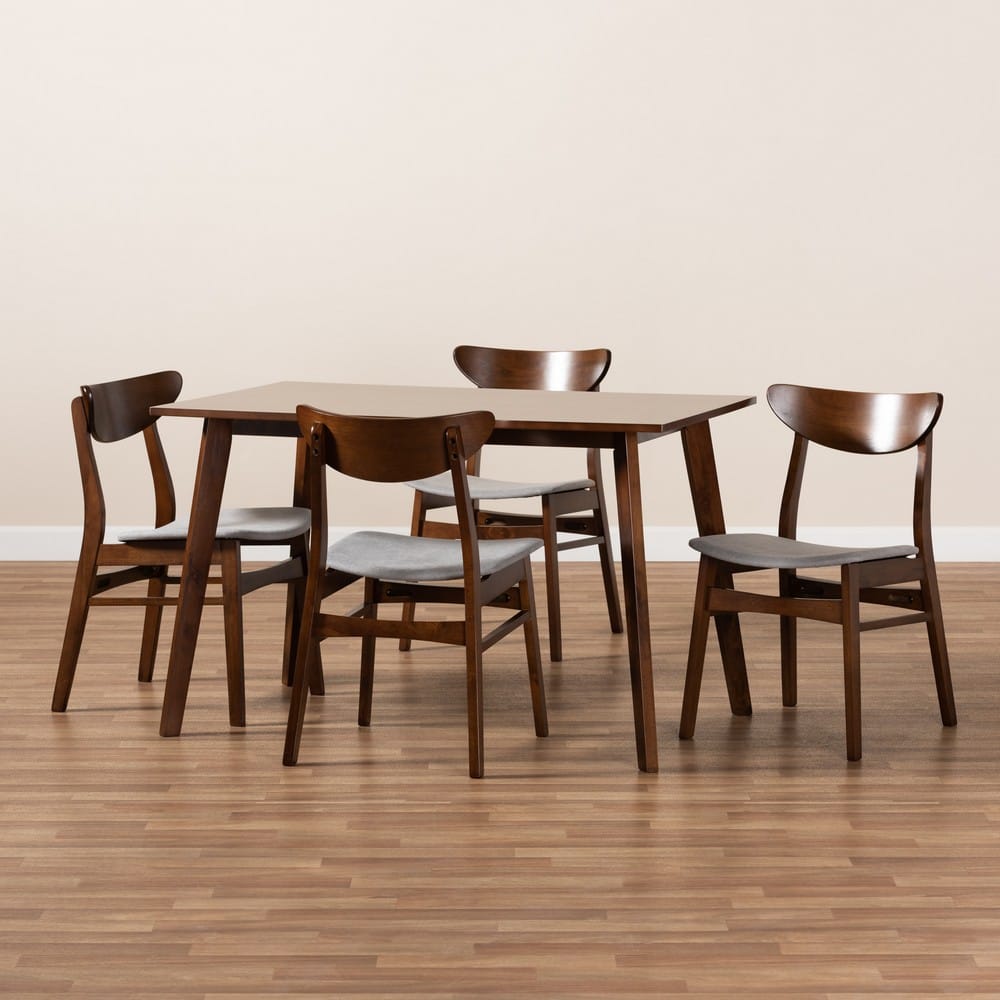Baxton Studio - Orion Dining Set in Light Grey/Walnut Brown - Parlin/Fiesta-Smoke/Walnut-5PC Dining Set view 7