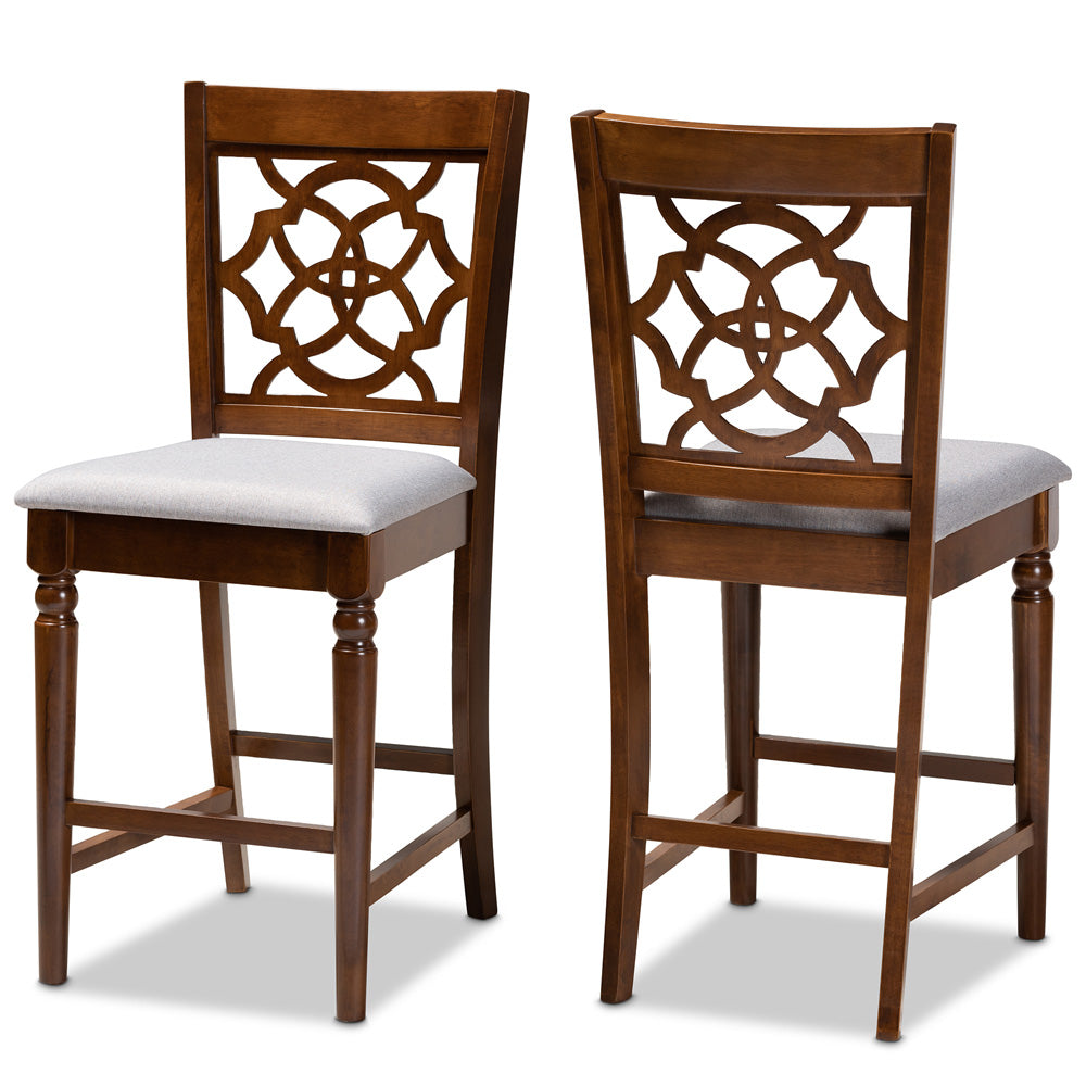 Baxton Studio - Oscar Set of 2 Pub Stools in Grey/Walnut Brown - RH322P-Grey/Walnut-PC view 1