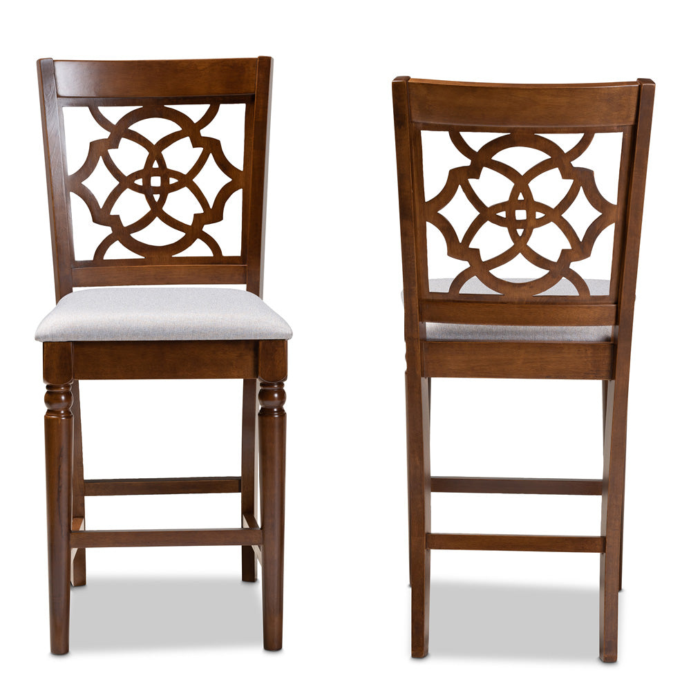 Baxton Studio - Oscar Set of 2 Pub Stools in Grey/Walnut Brown - RH322P-Grey/Walnut-PC view 2