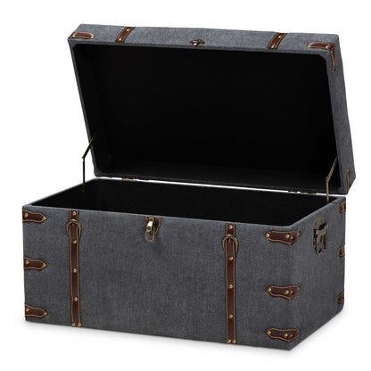 Baxton Studio - Palma Ottoman in Grey/Brown - JY20A10L-Grey-Trunk Otto view 2