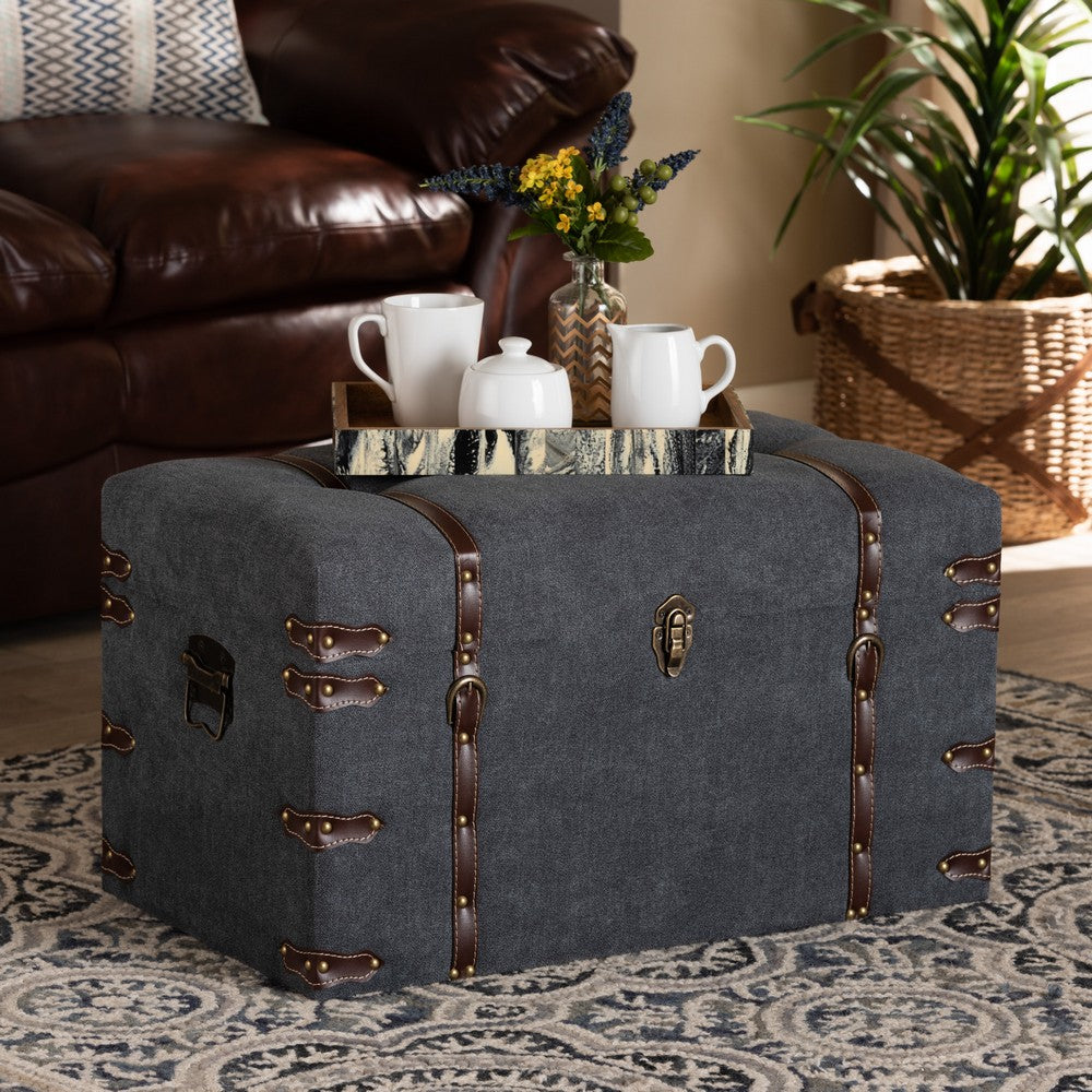 Baxton Studio - Palma Ottoman in Grey/Brown - JY20A10L-Grey-Trunk Otto view 8