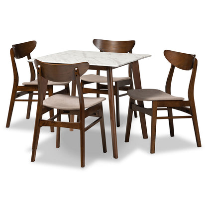 Baxton Studio - Paras Dining Set in Light Beige/Walnut Brown/Marble - Paras-Latte/Walnut-5PC Dining Set view 1