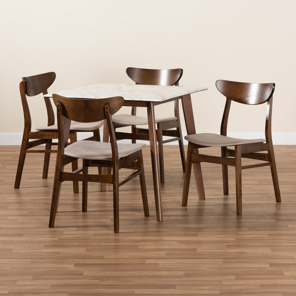Baxton Studio - Paras Dining Set in Light Beige/Walnut Brown/Marble - Paras-Latte/Walnut-5PC Dining Set view 8
