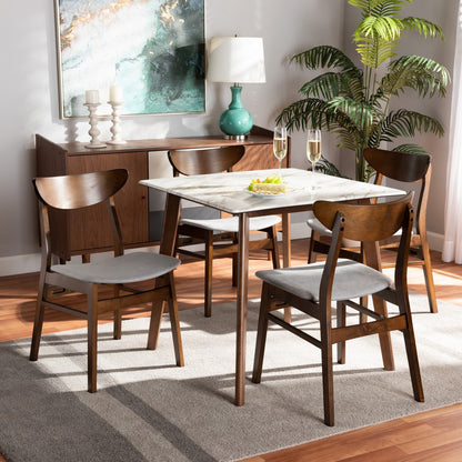 Baxton Studio - Paras Dining Set in Light Grey/Walnut Brown/Marble - Paras-Smoke/Walnut-5PC Dining Set view 7