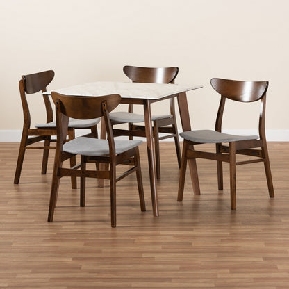 Baxton Studio - Paras Dining Set in Light Grey/Walnut Brown/Marble - Paras-Smoke/Walnut-5PC Dining Set view 8