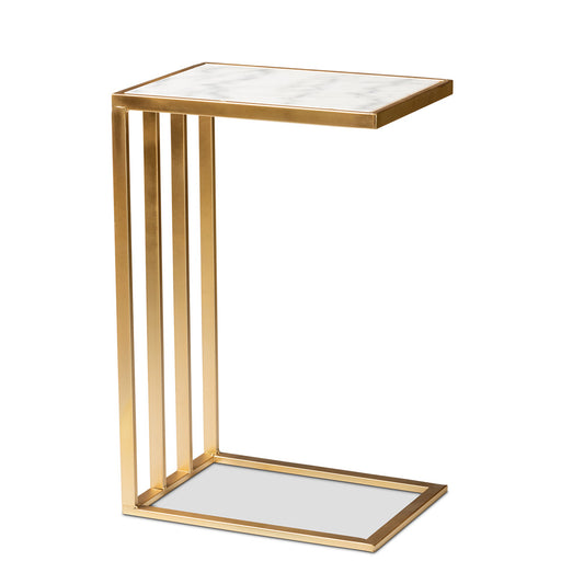 Baxton Studio - Parkin End Table in White/Gold - H01-100346-Metal/Marble Side Table view 1