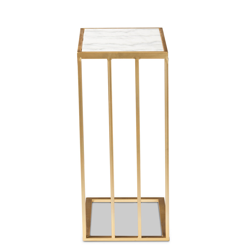 Baxton Studio - Parkin End Table in White/Gold - H01-100346-Metal/Marble Side Table view 3