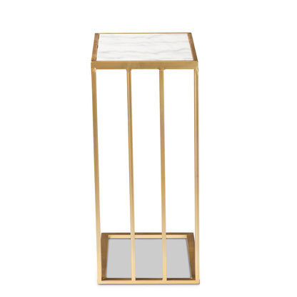 Baxton Studio - Parkin End Table in White/Gold - H01-100346-Metal/Marble Side Table view 3