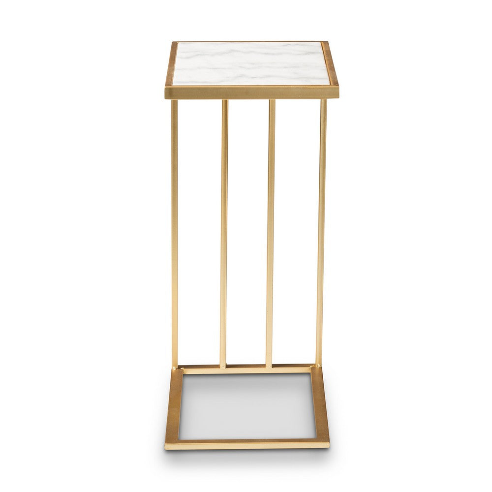 Baxton Studio - Parkin End Table in White/Gold - H01-100346-Metal/Marble Side Table view 4
