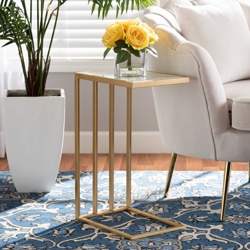Baxton Studio - Parkin End Table in White/Gold - H01-100346-Metal/Marble Side Table view 7
