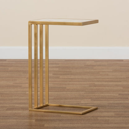 Baxton Studio - Parkin End Table in White/Gold - H01-100346-Metal/Marble Side Table view 8
