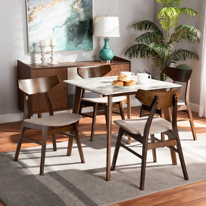 Baxton Studio - Pearson Dining Set in Light Beige/Walnut Brown/Marble - Pearson-Latte/Walnut-5PC Dining Set view 7