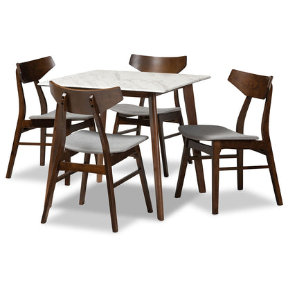 Baxton Studio - Pearson Dining Set in Light Grey/Walnut Brown/Marble - Pearson-Smoke/Walnut-5PC Dining Set view 1