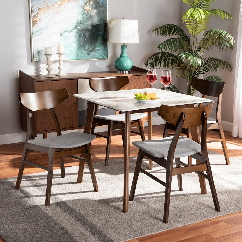 Baxton Studio - Pearson Dining Set in Light Grey/Walnut Brown/Marble - Pearson-Smoke/Walnut-5PC Dining Set view 7