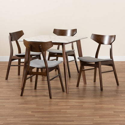 Baxton Studio - Pearson Dining Set in Light Grey/Walnut Brown/Marble - Pearson-Smoke/Walnut-5PC Dining Set view 8