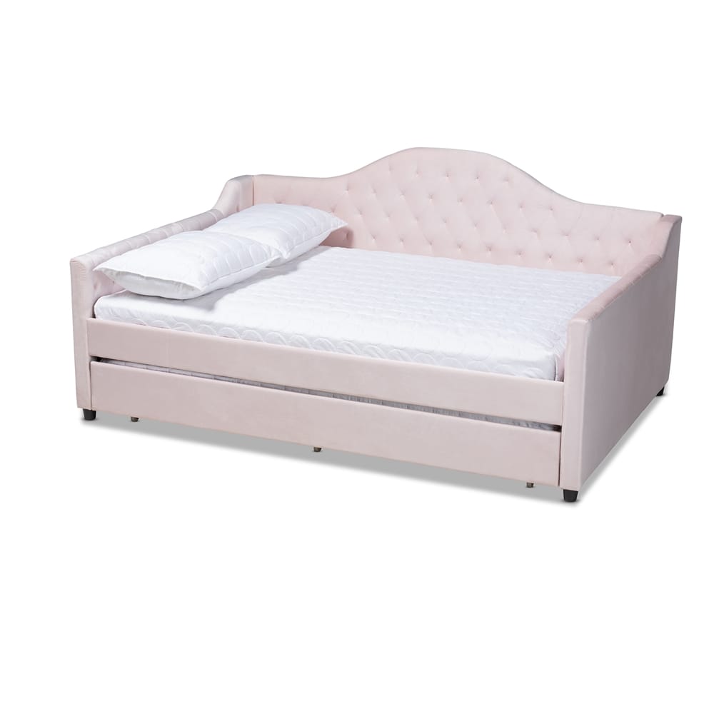 Baxton Studio - Perry Full Size Daybed with Trundle in Light Pink - CF8940-Light Pink-Daybed-F/T view 1