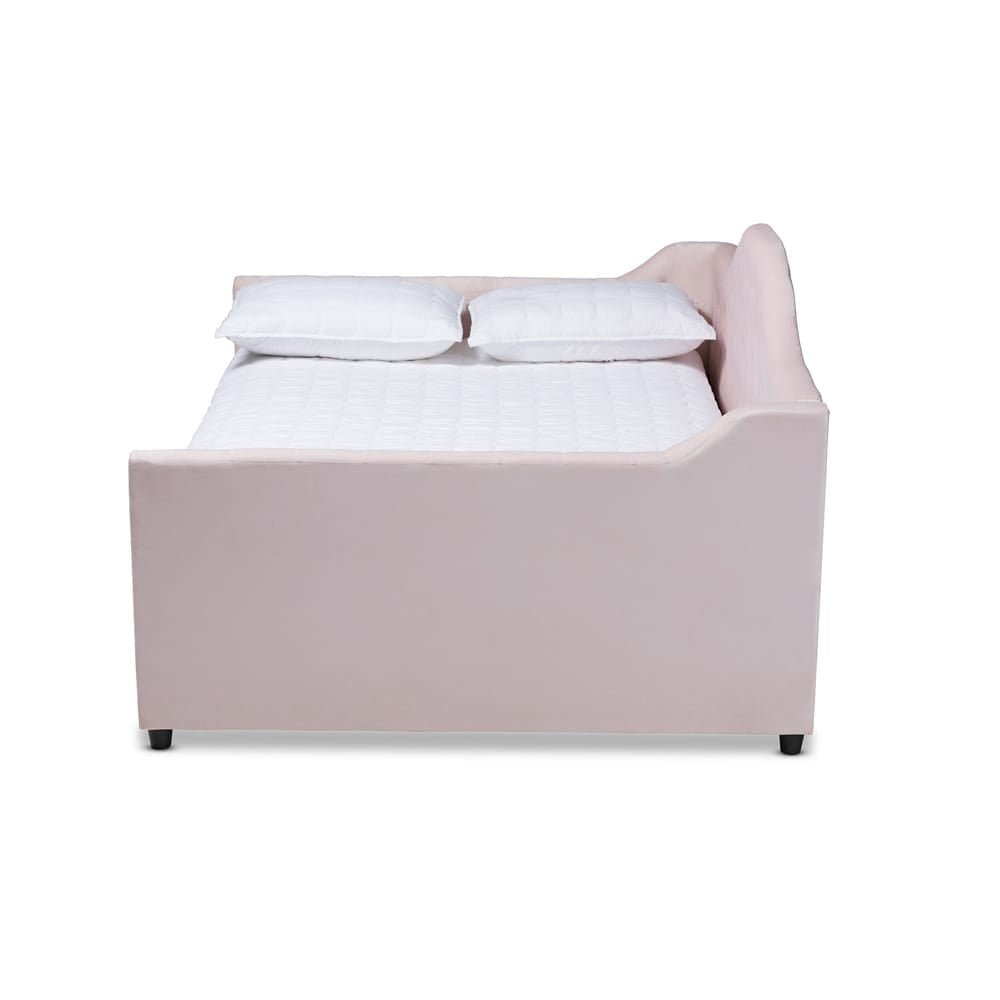 Baxton Studio - Perry Full Size Daybed with Trundle in Light Pink - CF8940-Light Pink-Daybed-F/T view 3