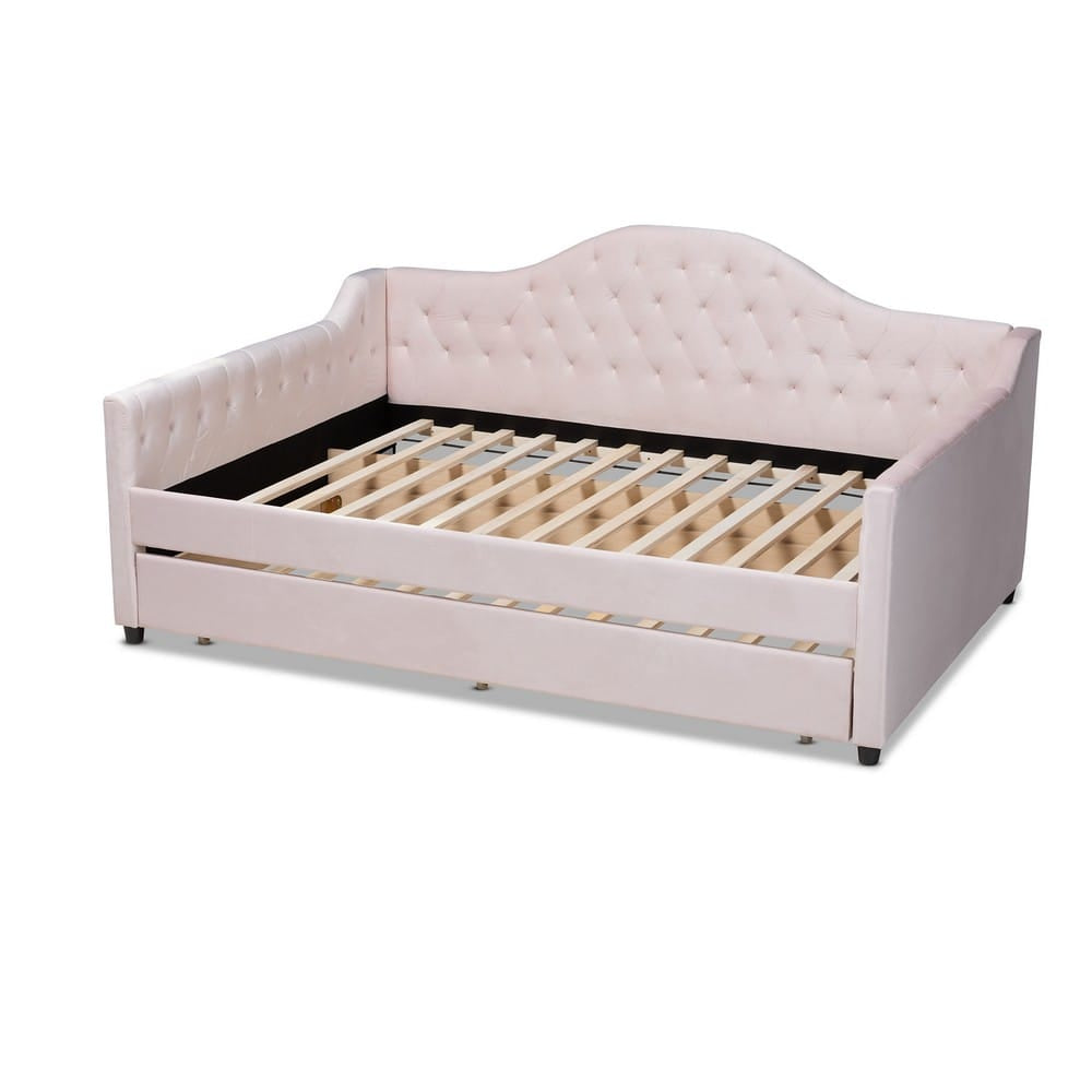 Baxton Studio - Perry Full Size Daybed with Trundle in Light Pink - CF8940-Light Pink-Daybed-F/T view 4