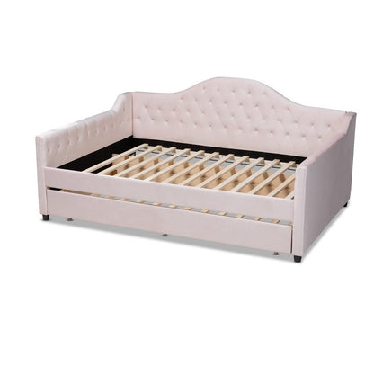 Baxton Studio - Perry Full Size Daybed with Trundle in Light Pink - CF8940-Light Pink-Daybed-F/T view 4