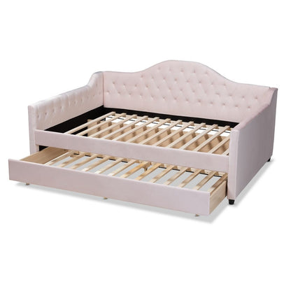 Baxton Studio - Perry Full Size Daybed with Trundle in Light Pink - CF8940-Light Pink-Daybed-F/T view 5