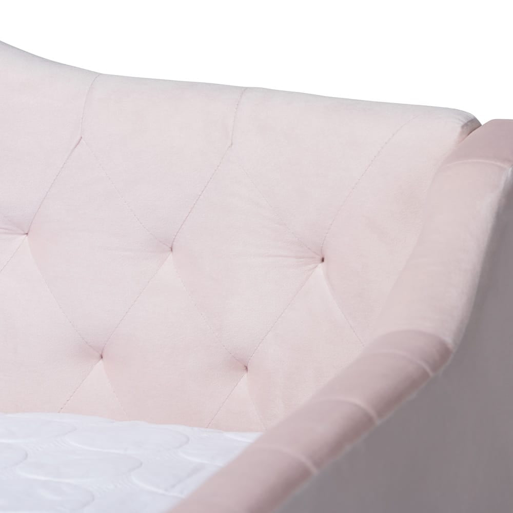Baxton Studio - Perry Full Size Daybed with Trundle in Light Pink - CF8940-Light Pink-Daybed-F/T view 6