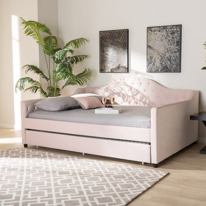 Baxton Studio - Perry Full Size Daybed with Trundle in Light Pink - CF8940-Light Pink-Daybed-F/T view 9