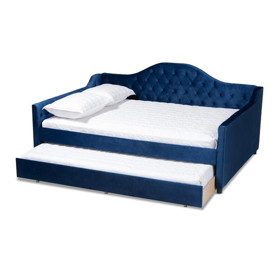 Baxton Studio - Perry Full Size Daybed with Trundle in Royal Blue - CF8940-Navy Blue-Daybed-F/T view 2