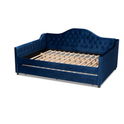 Baxton Studio - Perry Full Size Daybed with Trundle in Royal Blue - CF8940-Navy Blue-Daybed-F/T view 4