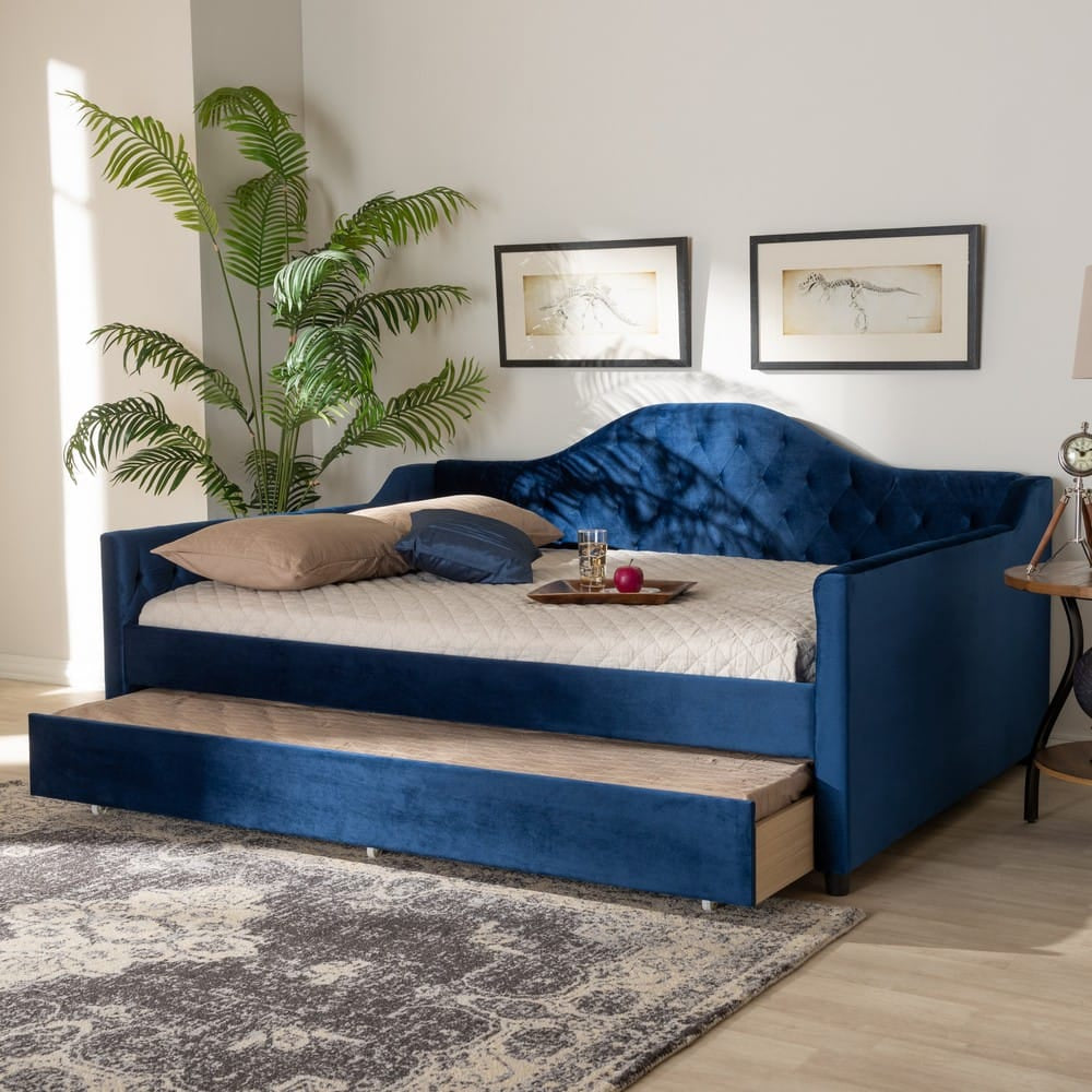 Baxton Studio - Perry Full Size Daybed with Trundle in Royal Blue - CF8940-Navy Blue-Daybed-F/T view 8