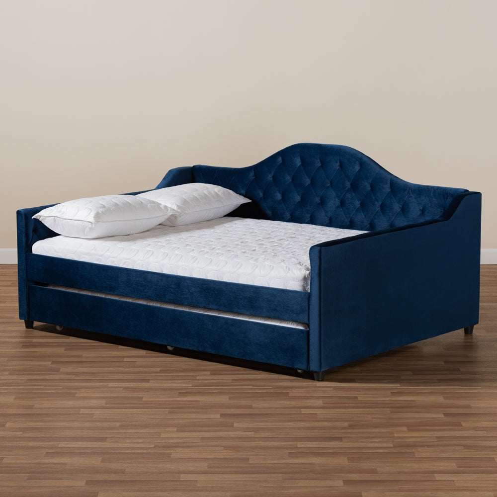 Baxton Studio - Perry Queen Size Daybed with Trundle in Royal Blue - CF8940-Navy Blue-Daybed-Q/T view 7