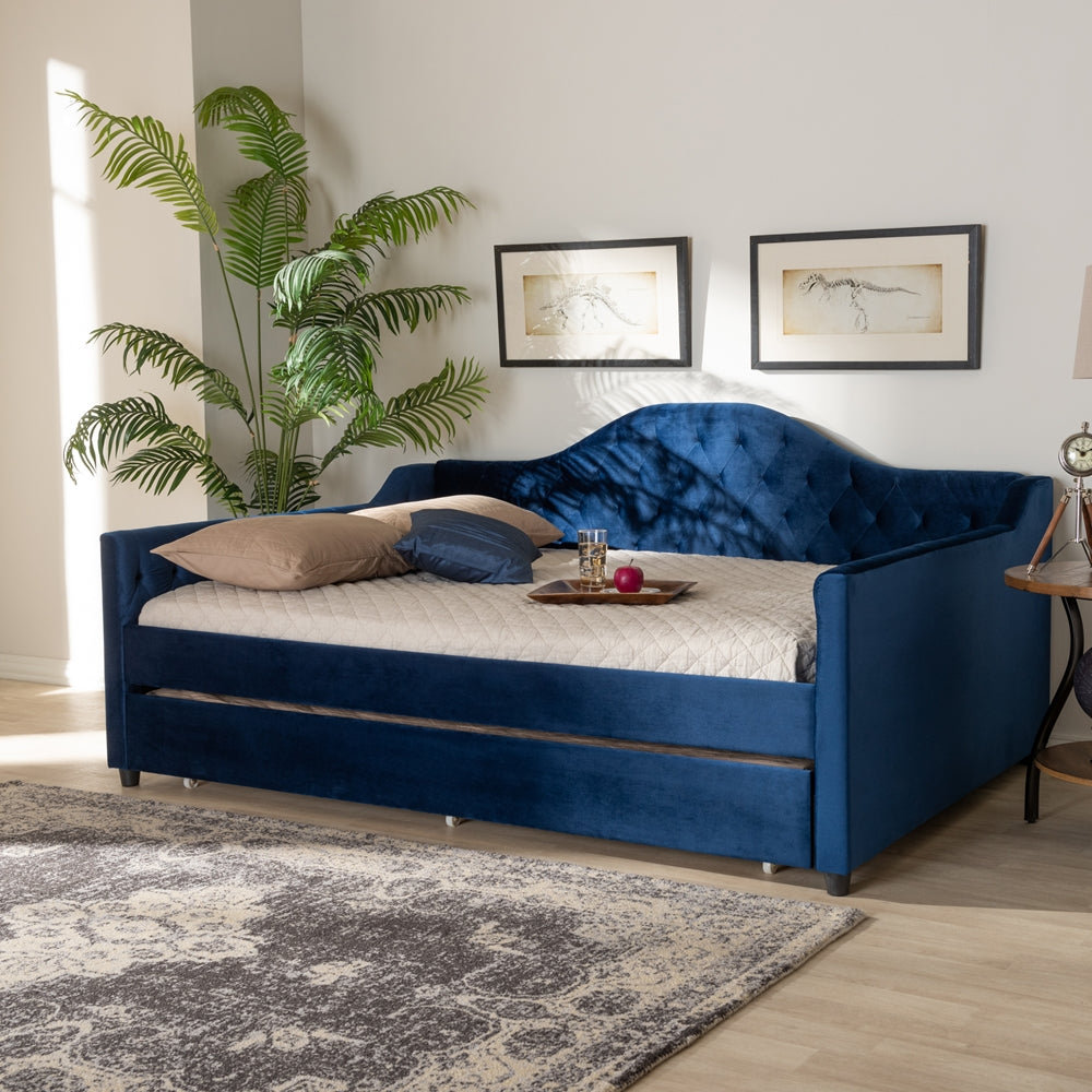 Baxton Studio - Perry Queen Size Daybed with Trundle in Royal Blue - CF8940-Navy Blue-Daybed-Q/T view 9