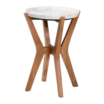 Baxton Studio - Phaedra End Table in Marble White/Walnut Brown - FUR6891-Marble Tray-ET view 1