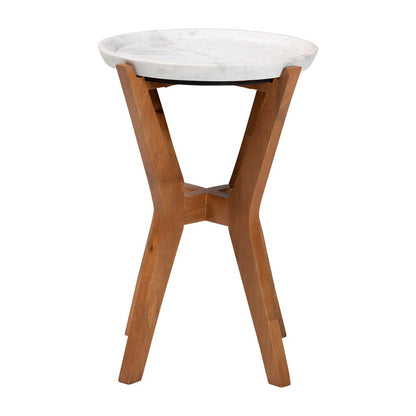 Baxton Studio - Phaedra End Table in Marble White/Walnut Brown - FUR6891-Marble Tray-ET view 2
