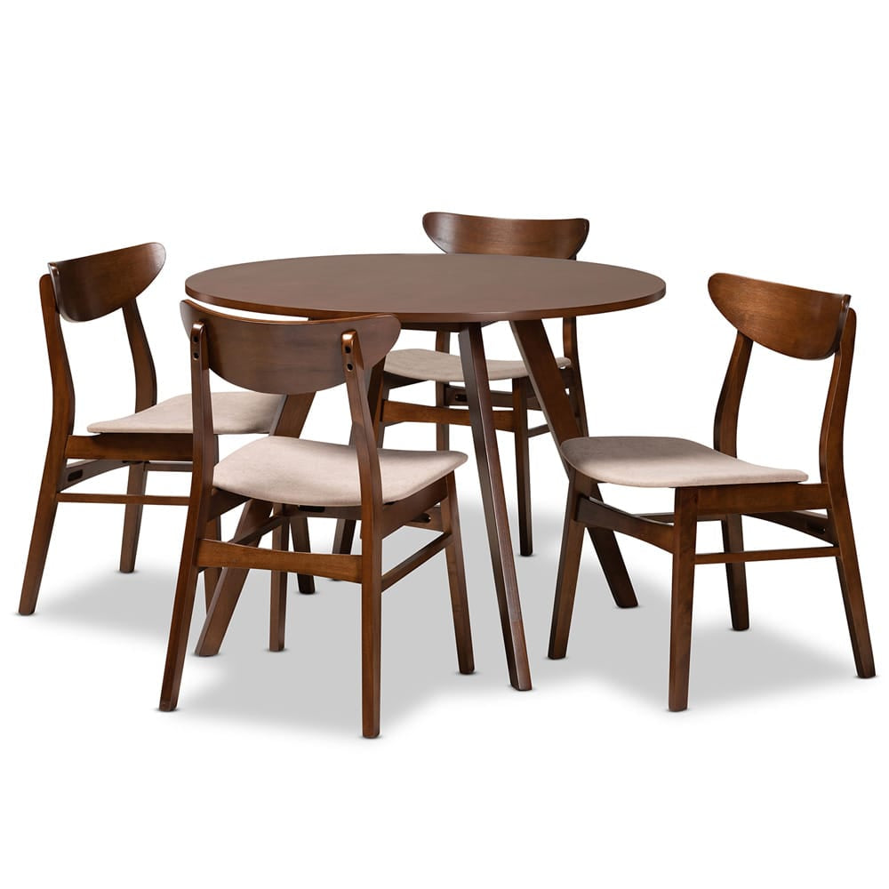 Baxton Studio - Philip Dining Set in Light Beige/Walnut Brown - Parlin/Hexa-Latte/Walnut-5PC Dining Set view 1