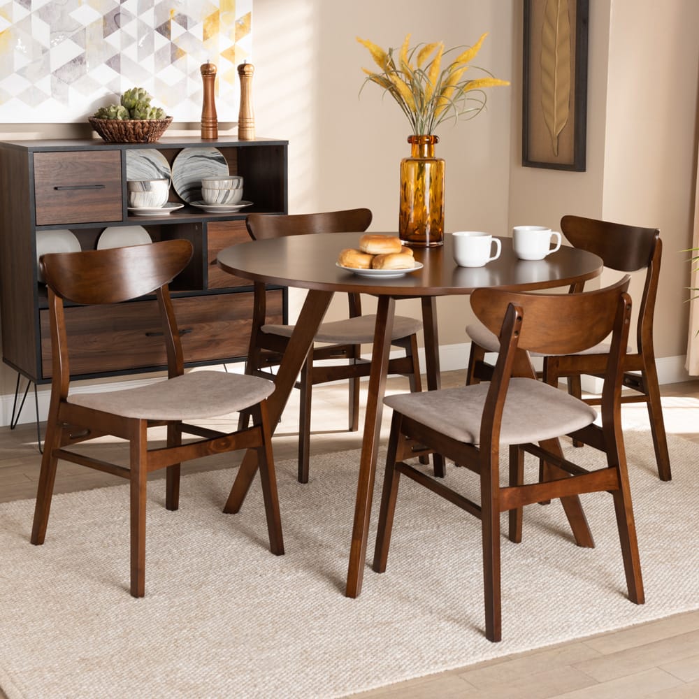 Baxton Studio - Philip Dining Set in Light Beige/Walnut Brown - Parlin/Hexa-Latte/Walnut-5PC Dining Set view 6