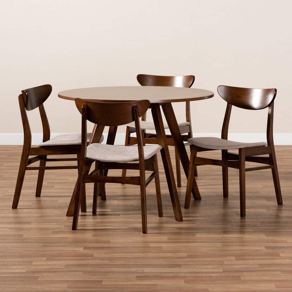 Baxton Studio - Philip Dining Set in Light Beige/Walnut Brown - Parlin/Hexa-Latte/Walnut-5PC Dining Set view 7