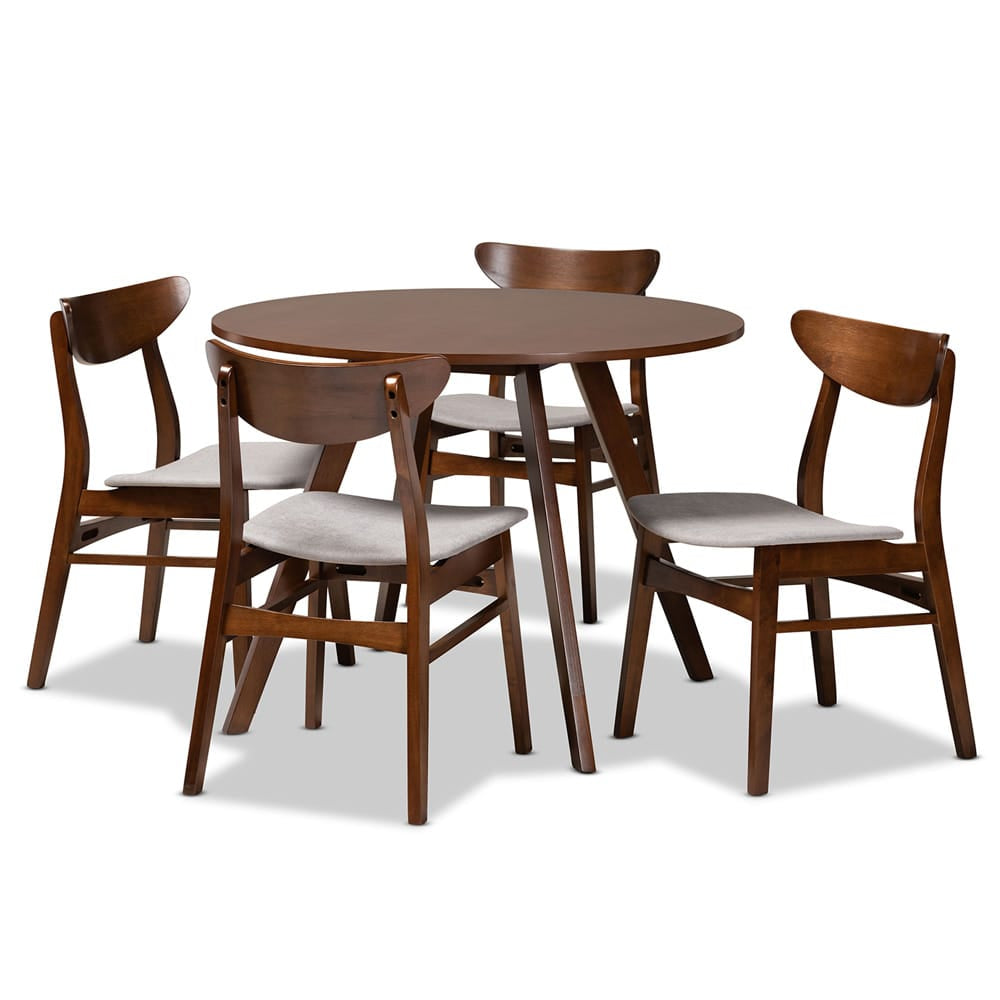 Baxton Studio - Philip Dining Set in Light Grey/Walnut Brown - Parlin/Hexa-Smoke/Walnut-5PC Dining Set view 1