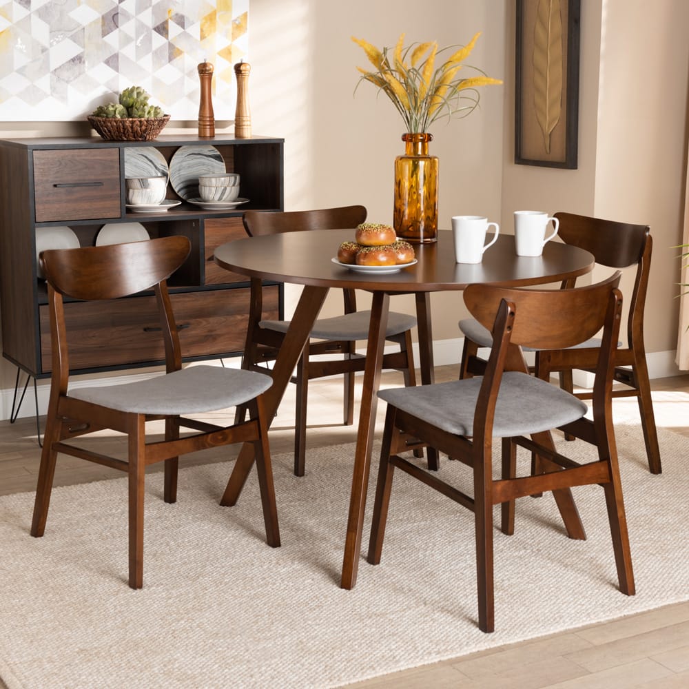 Baxton Studio - Philip Dining Set in Light Grey/Walnut Brown - Parlin/Hexa-Smoke/Walnut-5PC Dining Set view 6