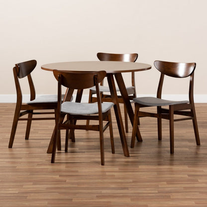 Baxton Studio - Philip Dining Set in Light Grey/Walnut Brown - Parlin/Hexa-Smoke/Walnut-5PC Dining Set view 7