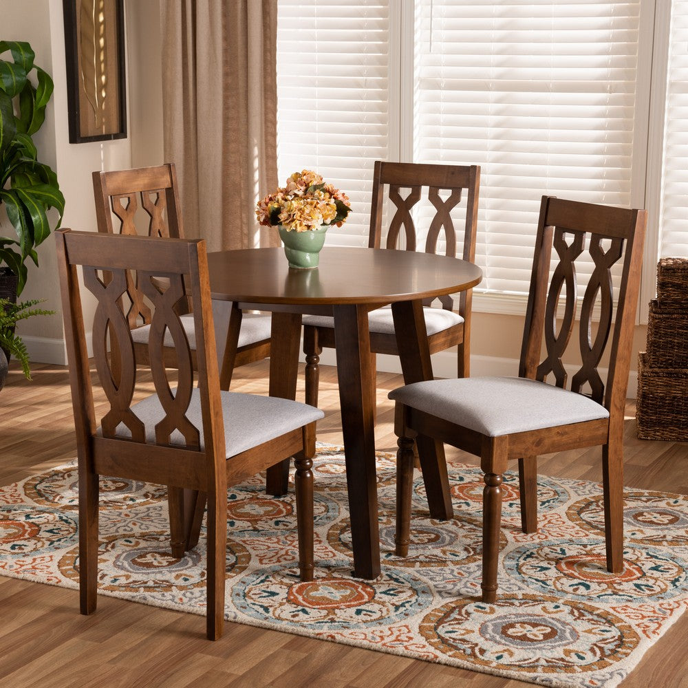 Baxton Studio - Pia Dining Set in Grey/Walnut - Pia-Grey/Walnut-5PC Dining Set view 7
