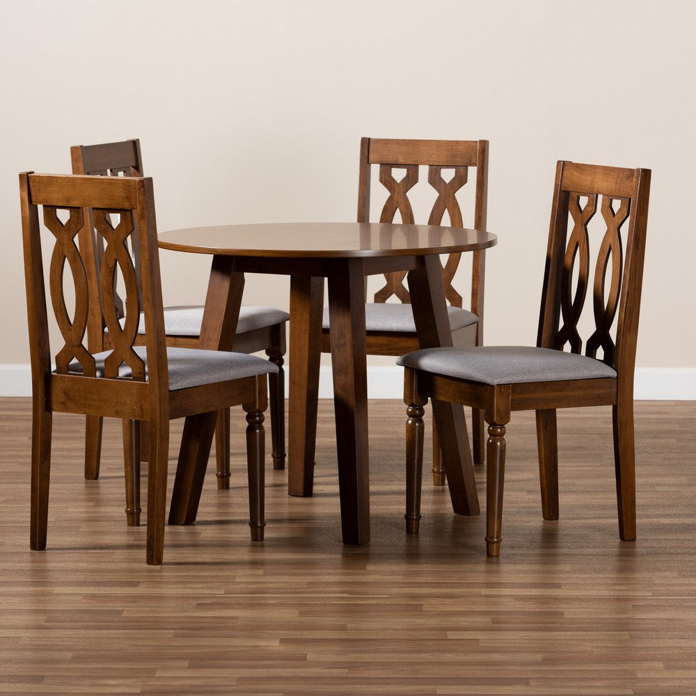 Baxton Studio - Pia Dining Set in Grey/Walnut - Pia-Grey/Walnut-5PC Dining Set view 8