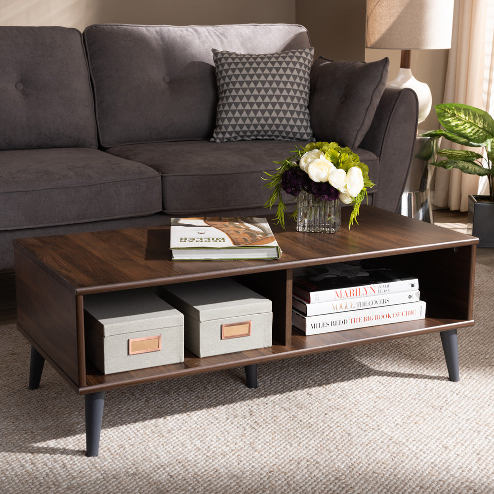 Baxton Studio - Pierre Coffee Table in Walnut Brown/Dark Grey - SECFT3001-Columbia Brown/Dark Grey-CT view 5