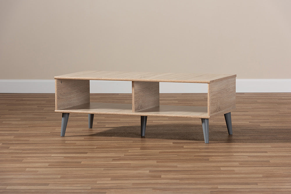 Baxton Studio - Pierre Coffee Table - SECFT3001-Hana Oak/Light Grey-CT view 6