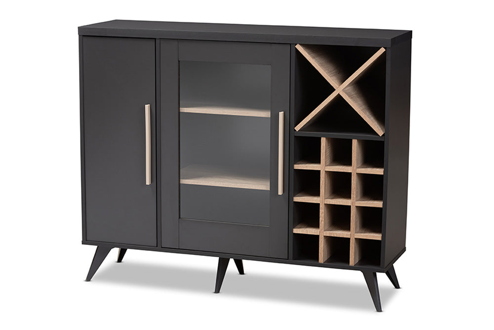 Baxton Studio - Pietro Wine Cabinet - SEWC160071WI-Dark Grey/Hana Oak view 1